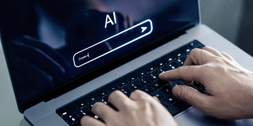 hands typing an AI prompt